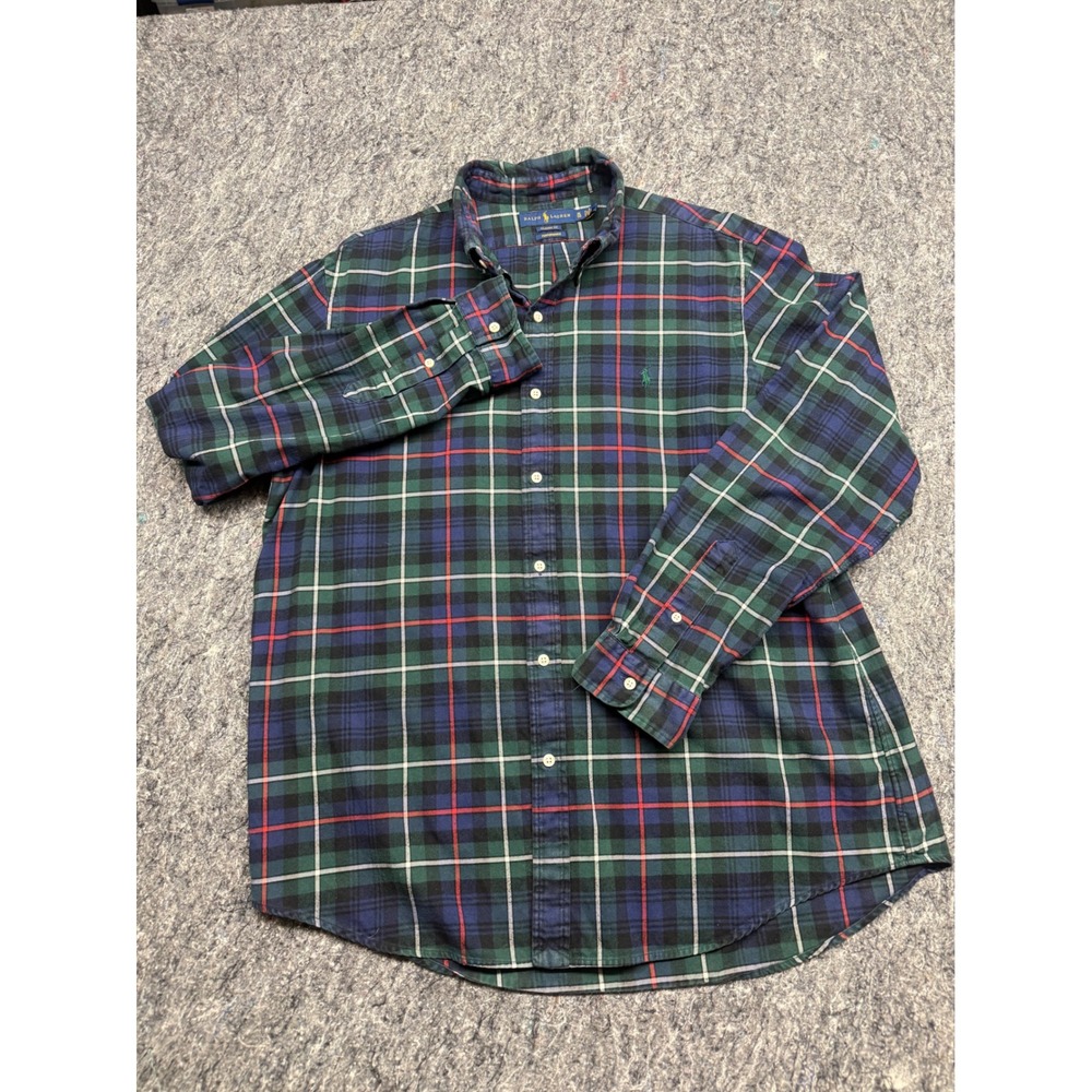 Ralph Lauren Performance Mens XL Classic Fit Plaid Button Down Shirt Green Navy